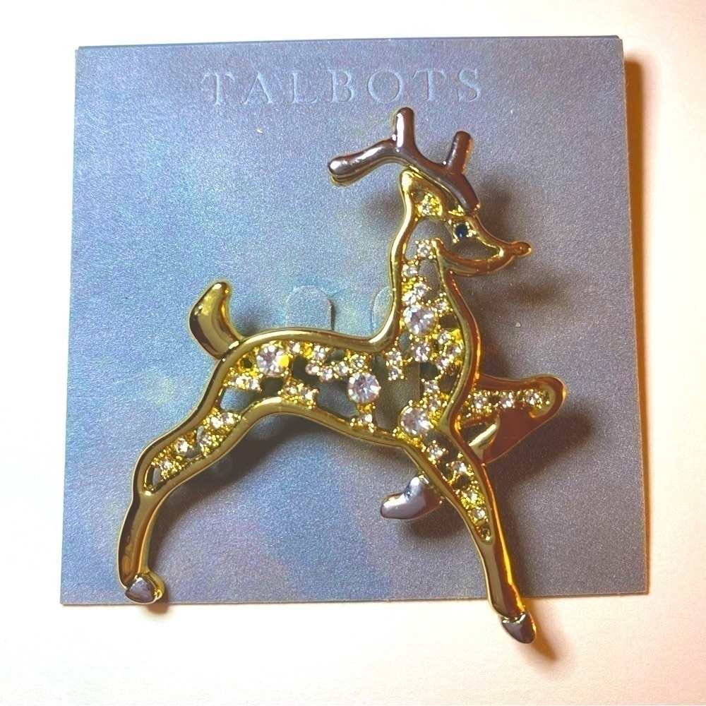 🦌Talbots Reindeer Rhinestone Brooch NWT